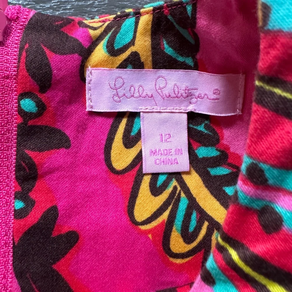 Lilly Pulitzer Girl’s Fall Print Sleeveless Shift Dress, lined, size 12 - Picture 3 of 4